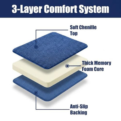 Muddy Mat® CloudStep Bathroom Rugs 2 Piece Set, Non Slip Bath Mats for Bathroom, Absorbent Memory Foam Chenille, Machine Washable Quick Dry Toilet Rug Set, Navy Blue 20"x30" + 20"x20" U-Shaped - color: Navy Blue