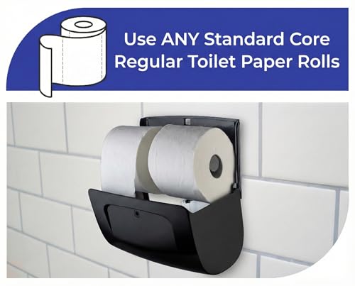 Commercial Toilet Paper Dispenser Wall Mount, Double (2 Roll) Locking Toilet Paper Holder (Black), Compact Two Roll, Side by Side Design Tissue Paper Dispenser (Dispensador de Papel Higienico Doble)