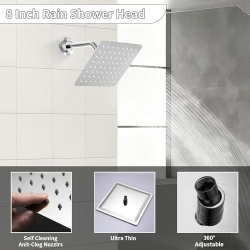 Chrome Ceiling 20x14 inch LED Shower Faucet Set,Temperature Display Thermostatic Shower Valve,Two 8-inch Wall Mounted Shower Heads and Handheld - color: Chrome
