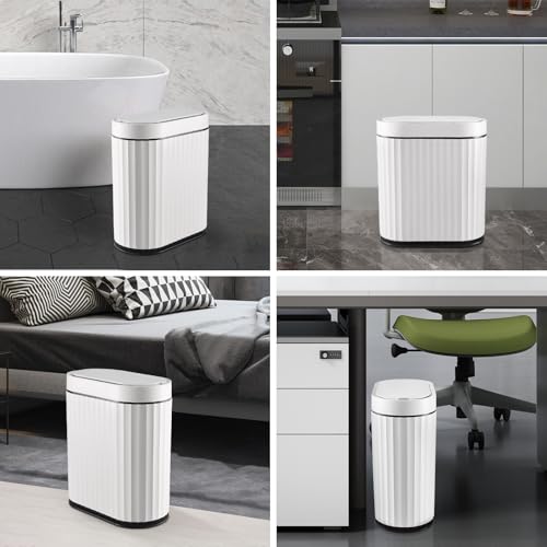 ELPHECO Bathroom Trash Can with Lid, 2 Gallon, Motion Sensor, Black White | Automatic Garbage Can, Slim Smart Trash Bin, Waterproof Plastic Wastebasket, Narrow Bin for Kitchen and Office - color: White Black