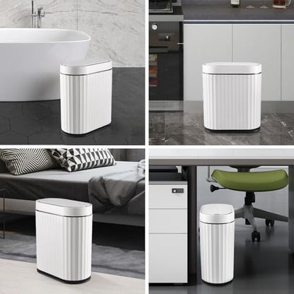 ELPHECO Bathroom Trash Can with Lid, 2 Gallon, Motion Sensor, Black White | Automatic Garbage Can, Slim Smart Trash Bin, Waterproof Plastic Wastebasket, Narrow Bin for Kitchen and Office - color: White Black
