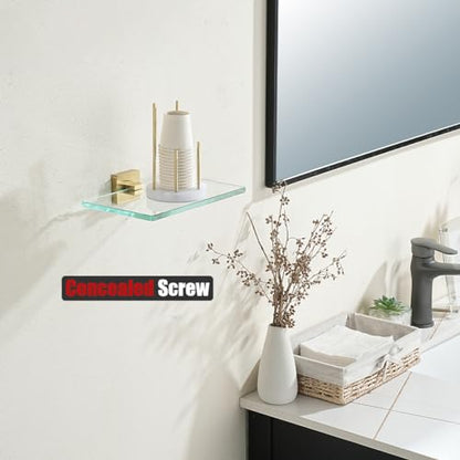 JQK Bathroom Glass Shelf Gold, Tempered Glass Shower Storage 8 by 5 inches, 304 Stainless Steel Brushed Gold Wall Mount, TGS201L8-BG - color: Brushed Gold, size: 8 Inch