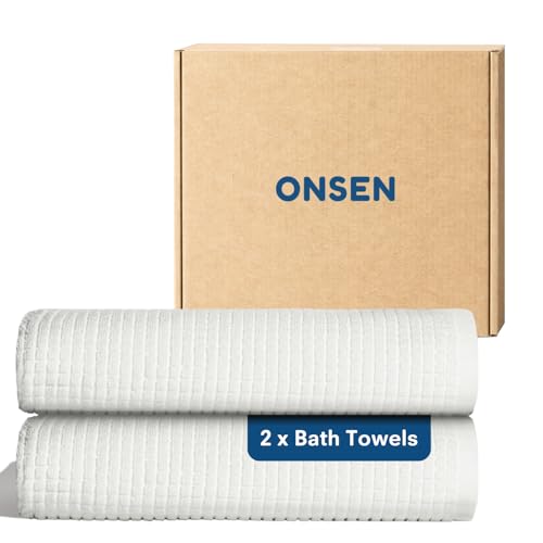 ONSEN Sculpted Terry Bath Towels, 100% American Cotton, Quick Dry Lint Free, Lightweight Absorbent Bath Towel Set with Hanging Loop, 28x55 in (White, 2X Bath Towel) - color: White, size: 2x Bath Towel
