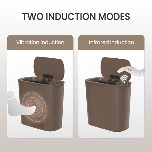 Cesun Automatic Motion Sensor Bathroom Trash Can with Lid, 2.6 Gallon Touchless Trash Bin, Smart Plastic Slim Garbage Can Small Brown Wastebasket for Toilet, Office, rv, Bedroom, Living Room | Motion Sensor, Plastic, Touchless, Odor Control, Smart Garbage