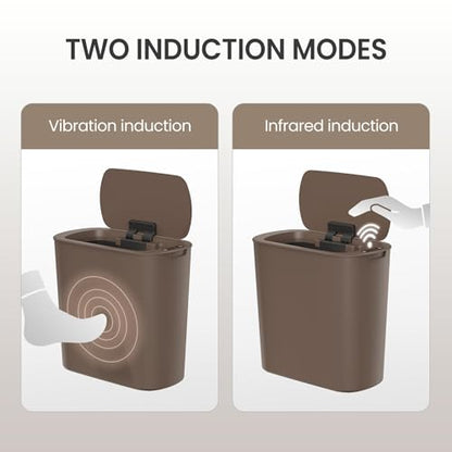 Cesun Automatic Motion Sensor Bathroom Trash Can with Lid, 2.6 Gallon Touchless Trash Bin, Smart Plastic Slim Garbage Can Small Brown Wastebasket for Toilet, Office, rv, Bedroom, Living Room | Motion Sensor, Plastic, Touchless, Odor Control, Smart Garbage