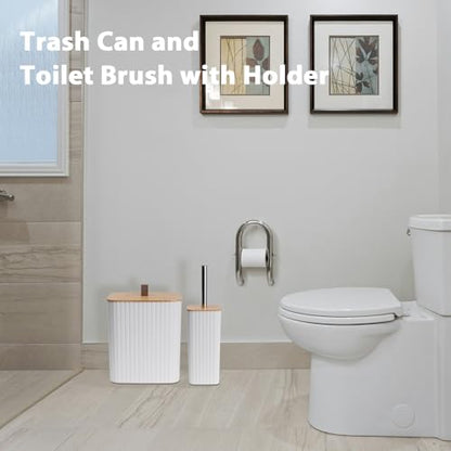 Bathroom Accessory Set, 10 Piece White Bathroom Set Complete | Includes Trash Can, Soap Dispenser, Toothbrush Holder, Soap Holder, Tumbler, Toilet Brush, Tray, Qtip Holders, Tissue Cover - color: White