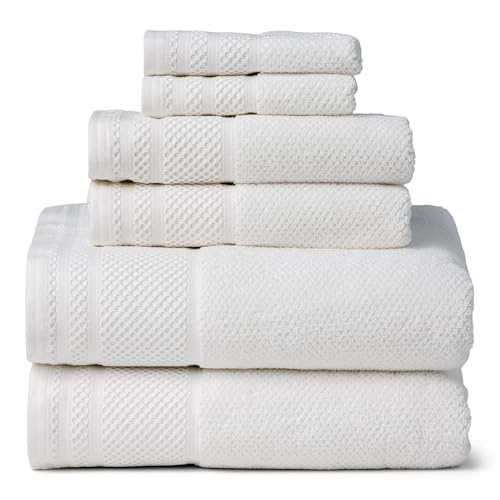 Texere 100% Organic Cotton Rice Weave Jacquard 700 GSM Luxury Bath Towel Sets, Soft and Absorbent Hotel Quality, Bath Towels, Hand Towels, Washcloths (Rice Weave, Bright White, 6 Piece) - color: Bright White (Rice Weave)