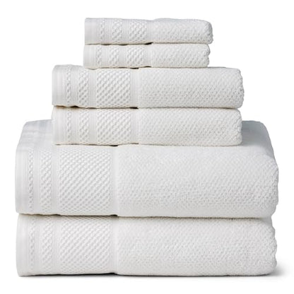 Texere 100% Organic Cotton Rice Weave Jacquard 700 GSM Luxury Bath Towel Sets, Soft and Absorbent Hotel Quality, Bath Towels, Hand Towels, Washcloths (Rice Weave, Bright White, 6 Piece) - color: Bright White (Rice Weave)