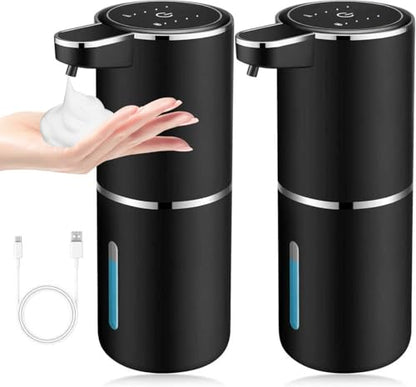 VZZNN 2 Pack Automatic Soap Dispensers,12.8oz/380ml USB Touchless Automatic Foaming Soap Dispenser,Rechargeabled Wall Mounted Smart Soap Dispenser for Bathroom Kitchen Dish Soap(Black) - color: Black, size: Foam x2