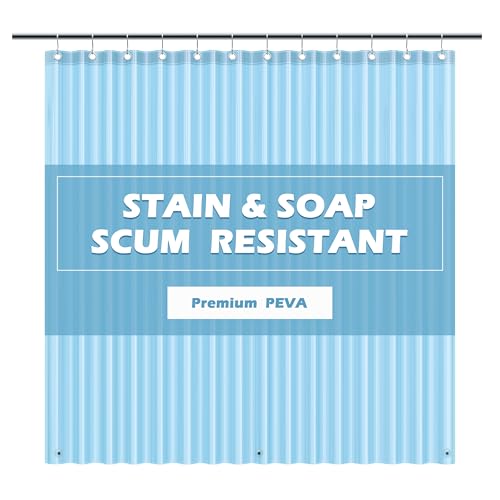 EHZNZIE Clear Blue Shower Curtain Liner 72x72, PEVA Waterproof Bath Curtain, No Chemical Smell, 3 Weighted Magnets, Durable with Rustproof Metal Grommets - color: Clear Blue, size: 72"W x 72"L (Pack of 1)