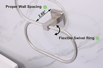 TocTen Towel Ring/Hand Towel Rack - Thicken SUS304 Stainless Steel Bathroom Hand Towel Holder Heavy Duty Unique Oval Hand Towel Hanger Wall Mounted for Bathroom Kitchen Sink (Brushed Nickel) - color: Brushed Nickel, size: 7.88 Inch without Shelf