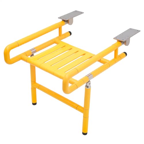 19.69" Wide Folding Shower Seat Wall Mounted Foldable Shower Chair with Legs and Arms Bath Safety Stainless Steel Folding Shower Bench for Inside Shower, Seniors, Pregnant and Disabled, Max Load 441lb - color: Yellow