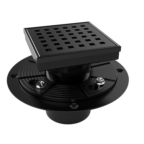4 Inch Square Shower Drain Black Floor Drain with Flange Square Holes Pattern Cover Grate Removable SUS304 Stainless Steel Watermark&CUPC Certified Matte Black - color: Matte Black, size: 4 Inch