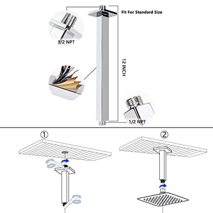 NearMoon Rain Shower Head With Shower Arm, Ceiling Mount Square Shower, Stainless Steel Ceiling Rainfall Showerhead- Waterfall Full Body Coverage (8 Inch, Chrome Finish) - color: Chrome Finish, size: 8 Inch