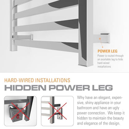 Brandon Basics Wall Mounted Electric Towel Warmer with Built-in 1 & 2 Hour Timer and Hardwired and Plug in Options (Brushed)
