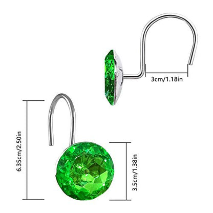 12 Pcs Bling Rhinestones Shower Curtain Hooks Bathroom Rolling Hooks - color: Green