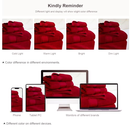 COZYART Bath Towel Set 6 PCS, Luxury Cherry Red 100% Turkish Cotton 650GSM | Soft Absorbent Quick Dry, OEKO‑Tex 100 Cert. Zero Twist Ring Spun Cotton, Plush Fluffy, Breathable Hotel Quality Towels Set - color: Cherry Red
