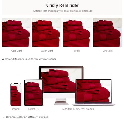 COZYART Bath Towel Set 6 PCS, Luxury Cherry Red 100% Turkish Cotton 650GSM | Soft Absorbent Quick Dry, OEKO‑Tex 100 Cert. Zero Twist Ring Spun Cotton, Plush Fluffy, Breathable Hotel Quality Towels Set - color: Cherry Red