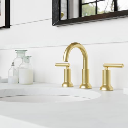 Pfister Capistrano Gold 3 Hole Widespread Bathroom Faucet LF049CSOBG | Push & Seal drain included, TiteSeal no-putty mount, NSF lead-free, Valve and cartridge included, Finish and function covered - color: Brushed Gold, size: 1 Pack