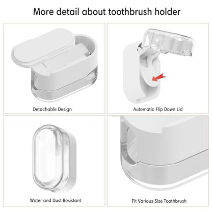 BALUCA 3 PCS Travel Toothbrush Head Covers Caps, Tooth Brush Protector Case Wall Mounted Hanging Rack Organizer for Travel, Camping, Bathroom, School, Business (White) - color: White