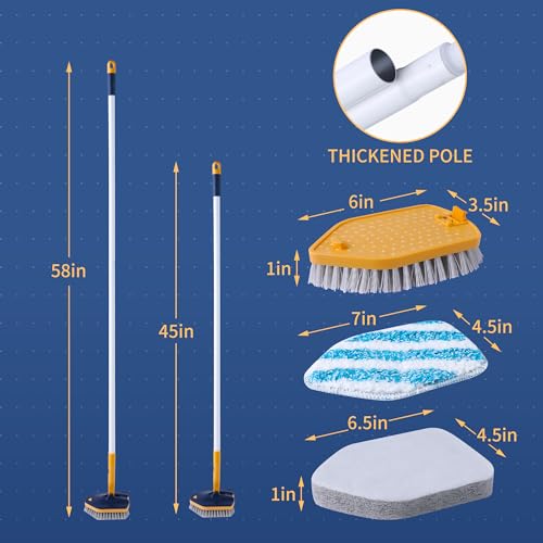 BOOMJOY Tub Scrubber with Long Handle, 58" Extendable 3 in 1 Tub Cleaner Brush with Long Handle, No Scratch Shower Cleaning Brush for Bathtub, Bathroom Ceilings, Toilet, Kitchen, Floor - color: Blue