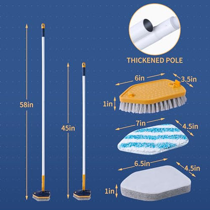 BOOMJOY Tub Scrubber with Long Handle, 58" Extendable 3 in 1 Tub Cleaner Brush with Long Handle, No Scratch Shower Cleaning Brush for Bathtub, Bathroom Ceilings, Toilet, Kitchen, Floor - color: Blue