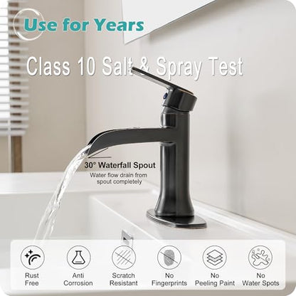 Waterfall Bathroom Sink Faucet Oil Rubbed Bronze, Brass Single Handle Bathroom Faucet 1 Hole or 3 Hole (4 Inch), Modern Bathroom Vanity Faucets with Pop Up Drain & Deck Plate for Rv Farmhouse - color: Oil Rubbed Bronze - Farmhouse