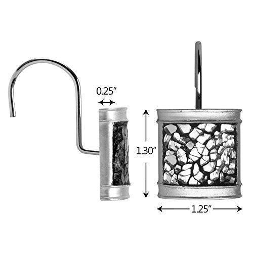 Creative Scents Silver Shower Curtain Hooks Decorative | Set of 12 | Crackled Glass Shower Curtain Rings - style: Shower Curtain Hooks