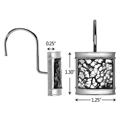 Creative Scents Silver Shower Curtain Hooks Decorative | Set of 12 | Crackled Glass Shower Curtain Rings - style: Shower Curtain Hooks