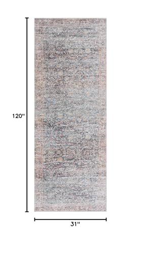 Bloom Washable Non-Slip 10 ft Blue/Red Boho Runner Rug - Kitchen, Hallway - color: Ocean Blue / Brick, size: 2'6" x 10' (Runner)