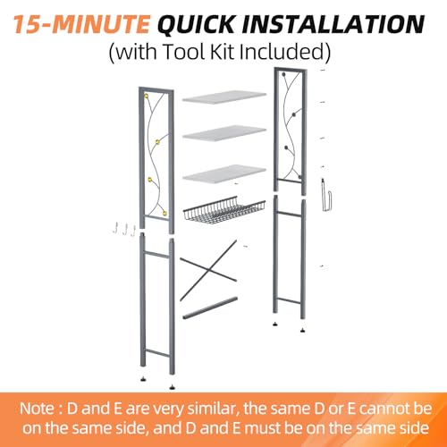 Over-The-Toilet Storage Rack, 4-Tier Bathroom Organizer Shelf Over Toilet with Adjustable Shelf and Basket, Freestanding Space Saver Bathroom Shelves Above Toilet for Room (Gray White) - color: Gray White