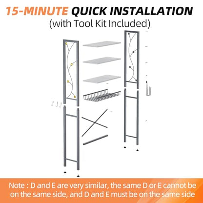Over-The-Toilet Storage Rack, 4-Tier Bathroom Organizer Shelf Over Toilet with Adjustable Shelf and Basket, Freestanding Space Saver Bathroom Shelves Above Toilet for Room (Gray White) - color: Gray White