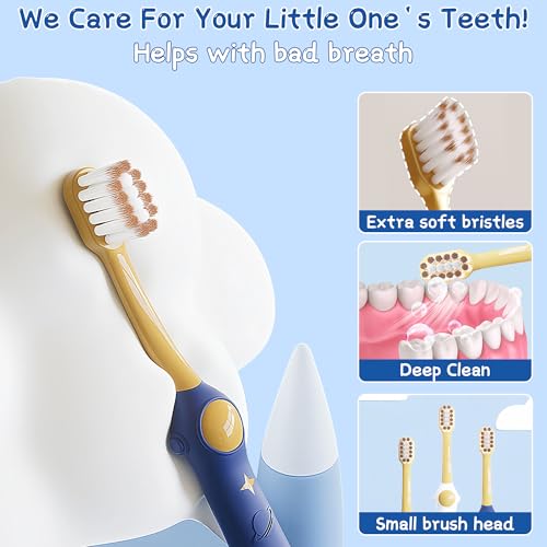 EASICUTI Extra Soft Kids Toothbrushes 4 Pack, Space Style Toddler Toothbrushes for Ages 2-12 Years, Baby Toothbrush 12 Months and up, Childrens Toothbrush Help Remove Plaque and Stains-Blue, White - size: Space- 4 Pack