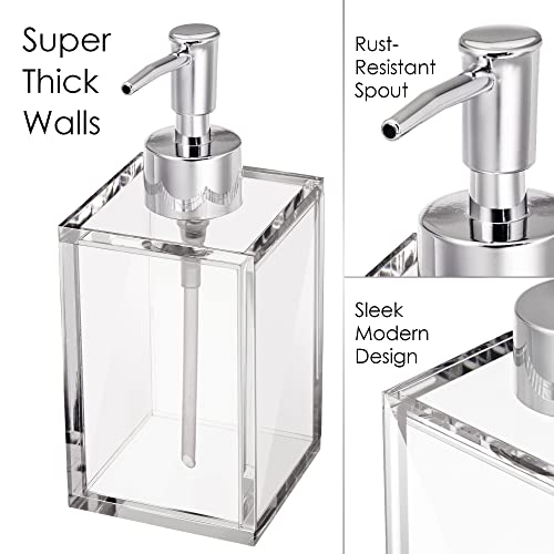 Clear Acrylic Reusable Kitchen & Bathroom Hand Sanitizer Dispenser with Rust Proof Stainless Steel Pump, Square Soap Dispenser Set | 12 oz (1 Pack) - style: 1 Pack / Soap Dispenser