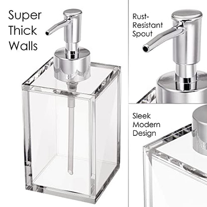 Clear Acrylic Reusable Kitchen & Bathroom Hand Sanitizer Dispenser with Rust Proof Stainless Steel Pump, Square Soap Dispenser Set | 12 oz (1 Pack) - style: 1 Pack / Soap Dispenser