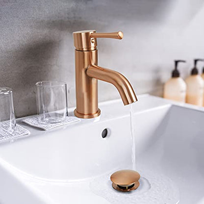 Copper Push Button Bathroom Sink Drain Stop & Pop Lavatory Stopper Without Overflow Bathroom Basin - color: Copper, style: Without Overflow