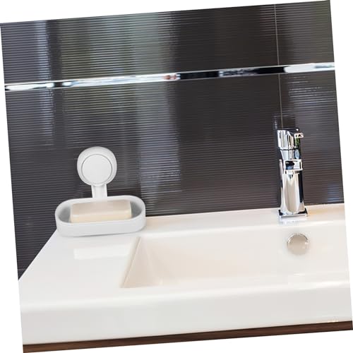 VICASKY Double Suction Cup Soap Dish Holder with Efficient Drainage Strong Wall Mount Suction for Shower and Bathroom Easy Install White Soap Tray Attachment Smooth Surfaces