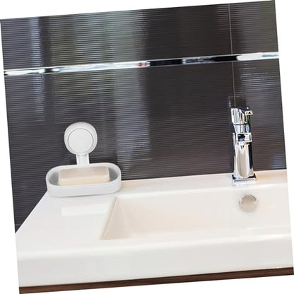 VICASKY Double Suction Cup Soap Dish Holder with Efficient Drainage Strong Wall Mount Suction for Shower and Bathroom Easy Install White Soap Tray Attachment Smooth Surfaces