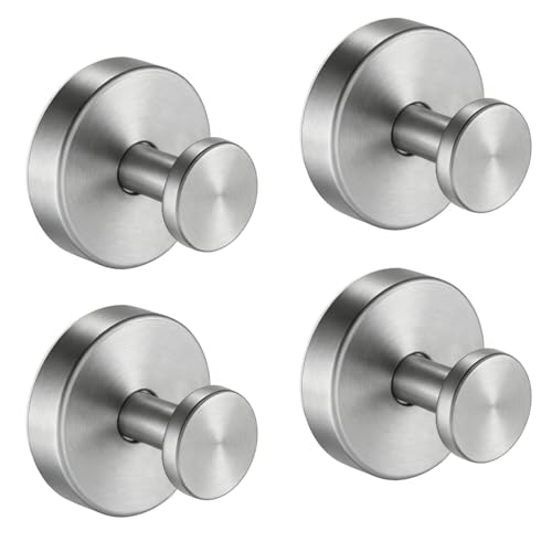 Suction Cup Towel Hook for Bathroom Glass Mirror, Brushed Nickel | Premium Stainless Steel | Damage-Free Twist Lock Adhesion | Rustproof Wall Hangers for Mirrors, Tiles & Windows - color: Brushed Nickel, size: 4 Pack