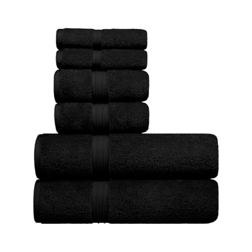 6 Pack Cotton Towel Set - Extra Soft & Absorbent - 100% Cotton, Hotel Quality and Fluffy Include 2 Bath Towel (28" x 56"), 2 Hand Towel (16"x28") and 2 Wash Cloths (12"x12") - Black - color: Black, size: 6-Piece Bath Towel Sets