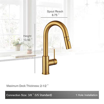 AS59BG Brushed Gold Brightly Bar Faucet or Prep Kitchen Sink Faucet with Pull Down Sprayer and Single Handle - color: Brushed Gold Brightly, style: Classic