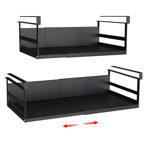 Expandable Under Cabinet Shelf Organizer with 0.94-Inch Thick Clips, Heavy Duty Extendable Under Shelf Storage Basket for Pantry or Laundry Room, Black, 2 Pack, Interior: 4.13" H x 8.54" D - color: Black-4.13"h X 8.54"d-0.94" Thick Clip, size: 2 Pack