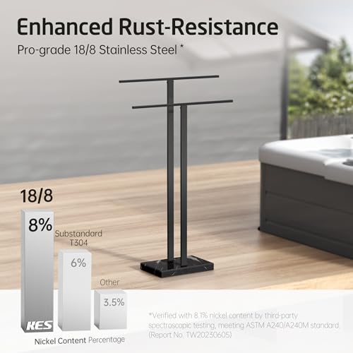 KES Standing Towel Rack 2-Tier Natural Black Marble Base, Bath Towel Holder | 8.23 Lbs Heavy Base, 18/8 Stainless Steel Rustproof, Fits Bath Towel & Hand Towel, Freestanding Design, Bathroom Floor - color: Black Marble & Black Bar, size: 33” H (2-tier)