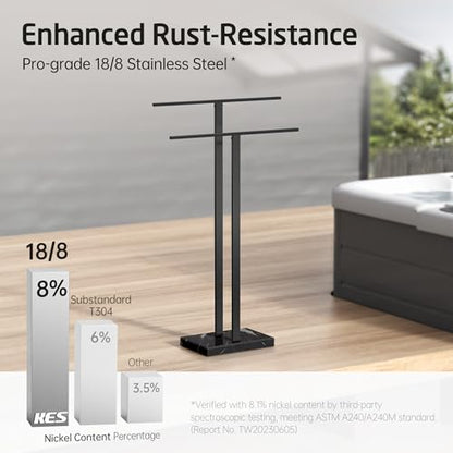 KES Standing Towel Rack 2-Tier Natural Black Marble Base, Bath Towel Holder | 8.23 Lbs Heavy Base, 18/8 Stainless Steel Rustproof, Fits Bath Towel & Hand Towel, Freestanding Design, Bathroom Floor - color: Black Marble & Black Bar, size: 33” H (2-tier)