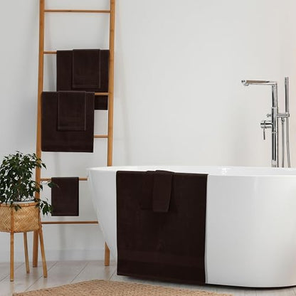Belizzi Home 8 Piece Towel Set 100% Ring Spun Cotton, 2 Bath Towels 27x54, 2 Hand Towels 16x28 and 4 Washcloths 13x13 - Ultra Soft Highly Absorbent Machine Washable Hotel Spa Quality - Chocolate Brown - color: Chocolate Brown, size: 8 Piece Towel Set