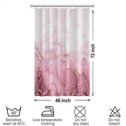 Pink Marble Stall Waterproof Shower Curtain 48x72 inches | RV Small Shower Curtain Set for Bathroom, Abstract Modern, Machine Washable, Easy to Install with Hooks, Ombre White Pink - color: Pink, size: 48"W x 72"L (Pack of 1)