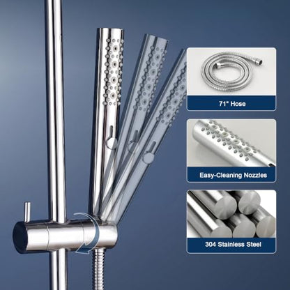 Handheld Shower Head with Slide Bar, 3-Function High-Pressure Hand Shower with hose, Adjustable Slide Bar Shower Spray Combo, Elbow-Chrome