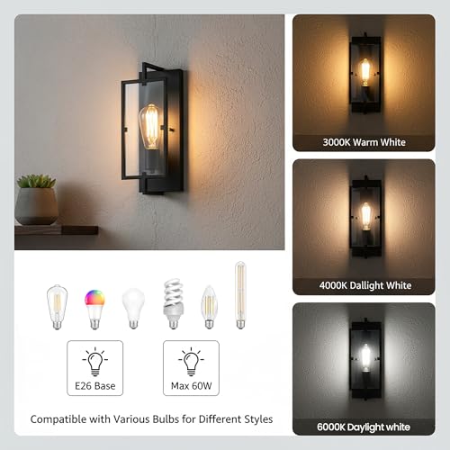 1-Light Bathroom Light Fixture, Matte Black Vanity Lights Wall Sconce with Clear Glass Shade, Indoor Wall Lamp with E26 Base for Mirror Living Room Bedroom Hallway - color: Black