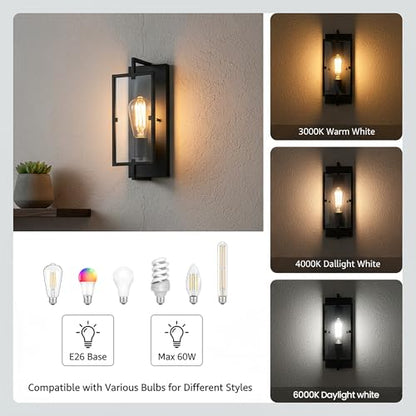 1-Light Bathroom Light Fixture, Matte Black Vanity Lights Wall Sconce with Clear Glass Shade, Indoor Wall Lamp with E26 Base for Mirror Living Room Bedroom Hallway - color: Black