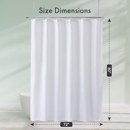 Long Shower Curtain Liner Washable 72x80 Inches, White Shower Liner Fabric with 2 Bottom Stones, Waterproof 2-in-1 Shower Curtain and Liner, 12 Grommet Holes, 120 GSM, White - color: White, size: 72"W x 80"L (Pack of 1)